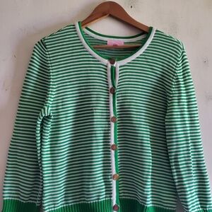 Lilly Pulitzer Green and White Striped Cardigan